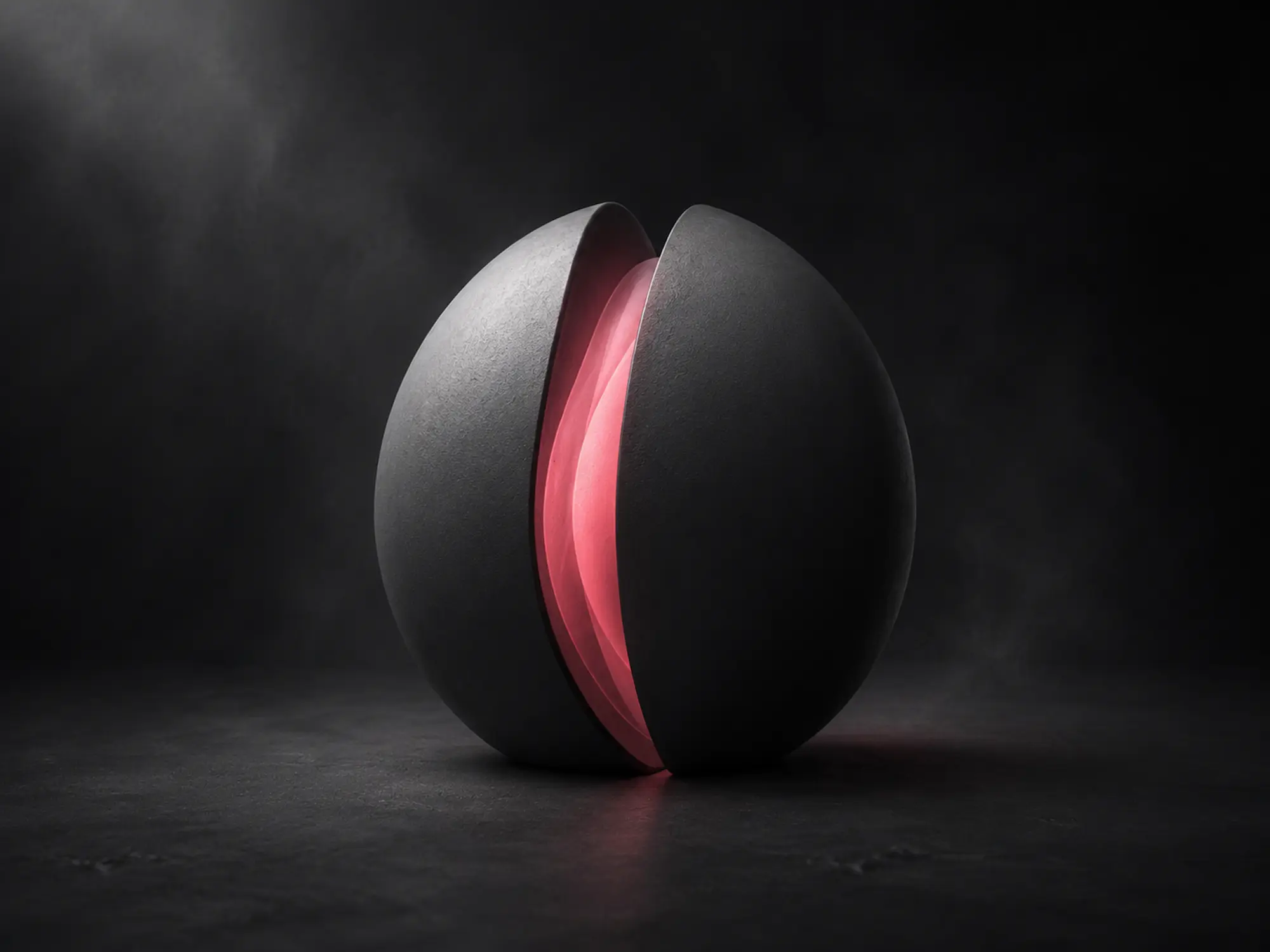 Abstract sculptural form catching a coral-pink light, representing custom ghost production.