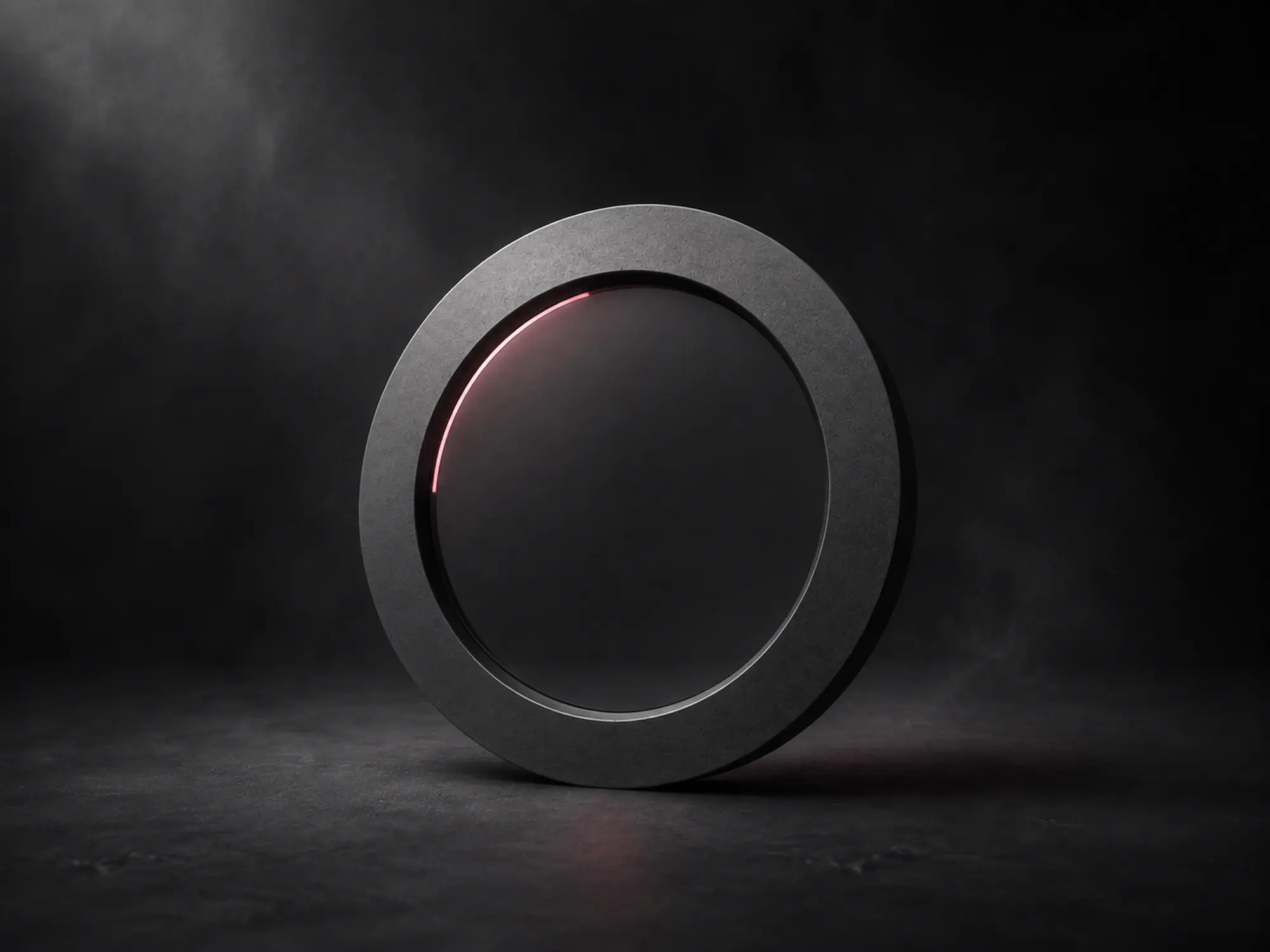 Dark abstract sculptural form catching precise coral-pink light, representing mastering.